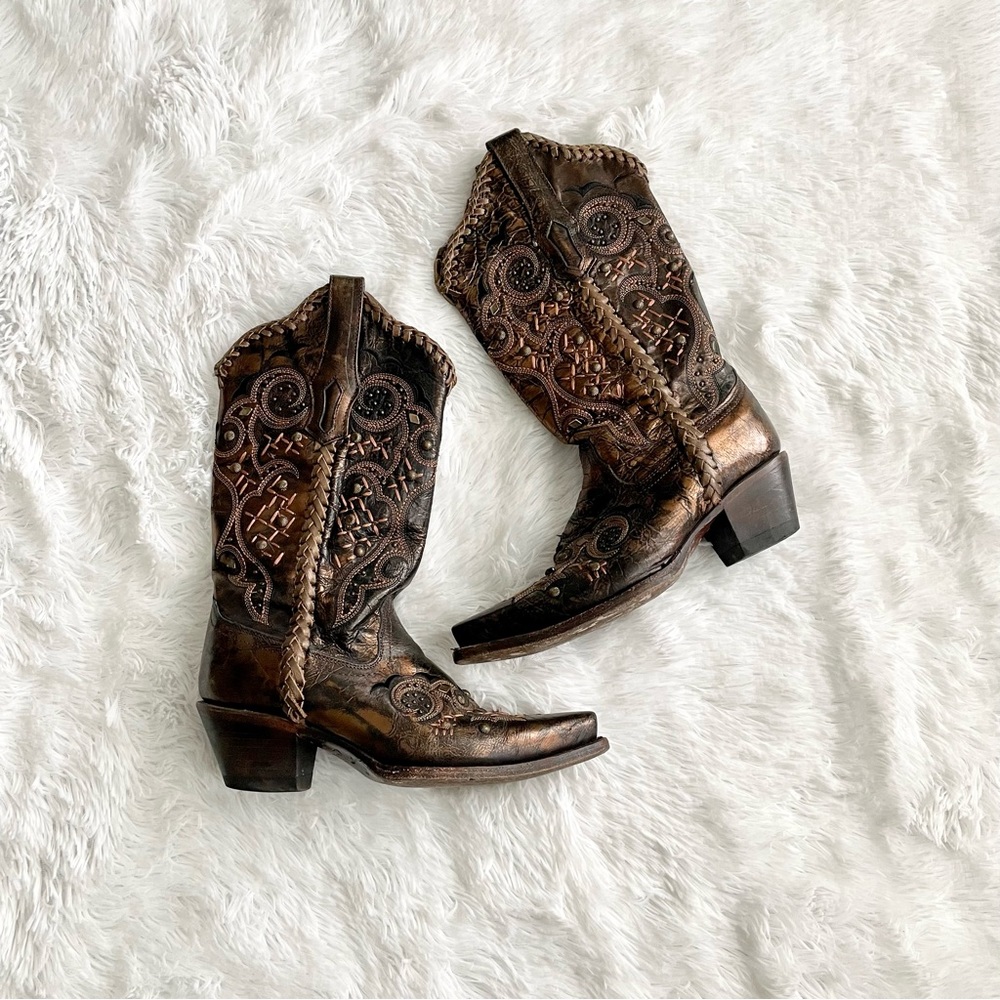 CORRAL Leather Laced Studded Embroidered Snip Toe Cowgirl Boots R1217 western - Picture 3 of 11